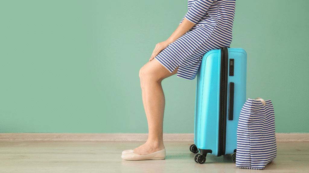 スーツケースに座る女性